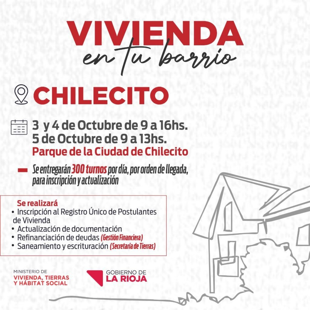 <strong>Vivienda en tu barrio: Se entregarán 300 nuevos turnos para la ciudad de Chilecito</strong> 1 1d8d2c49 26bb 4d92 9e69 a3f0095e1fdd