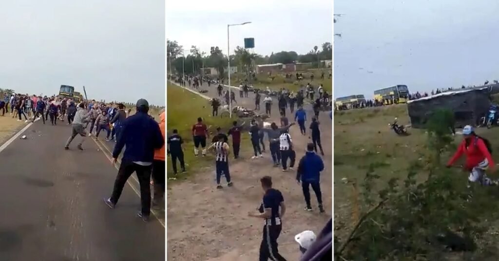 El violento enfrentamiento entre hinchas de Talleres y piqueteros que habían cortado una ruta en Santa Fe EXAV74H3KRFMBCOJGPM3WYOBBU