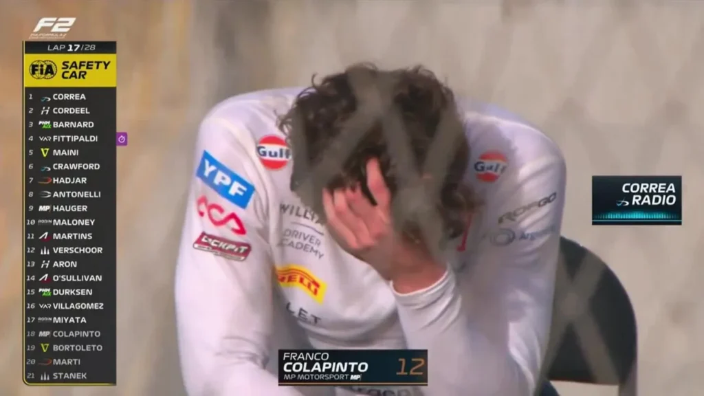 Trompo, golpe y lamento: así fue el abandono de Franco Colapinto en el GP de Arabia Saudita en Fórmula 2 el llanto de colapinto luego de su accidente en arabia saudita 1440x810