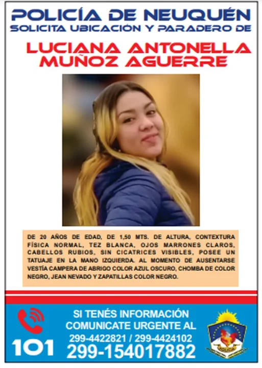 Neuquén: aumentaron a $10 millones la recompensa para tener datos sobre Luciana Muñoz 1 busqueda