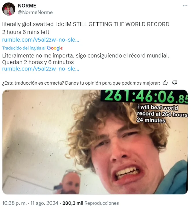 Polémica: el youtuber Norme realizó un desafío por el que estuvo 12 días sin dormir 1 720 10
