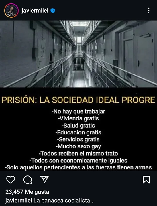 Milei comparó “la sociedad ideal progre” con una cárcel, cuestionó la salud y la educación pública y criticó a los homosexuales 1 720 3 1