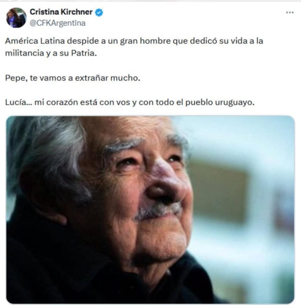 “América Latina despide a un gran hombre" sentido mensaje de Cristina ante la muerte de Mujica 1 WhatsApp Image 2025 05 13 at 6.25.26 PM 1