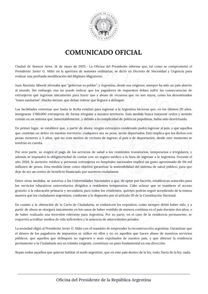 El Gobierno Nacional anunció un endurecimiento en la política migratoria 1 WhatsApp Image 2025 05 14 at 11.33.47 AM