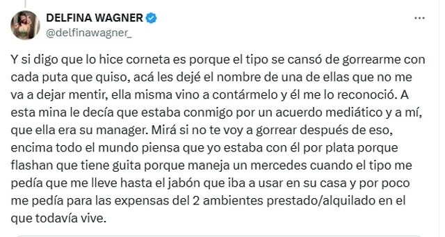 Delfina Wagner cruzó a Alfa de GH y habló de su desempeño en la cama: "Soltá viejo cornudo" 2 tt