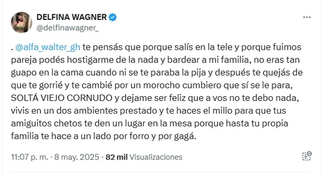 Delfina Wagner cruzó a Alfa de GH y habló de su desempeño en la cama: "Soltá viejo cornudo" 1 ttsi