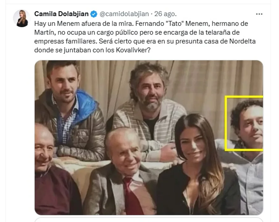 Camila Dolabjian denunció aprietes de “Tato” Menem, "el Menem afuera de la mira" 1 clan menem
