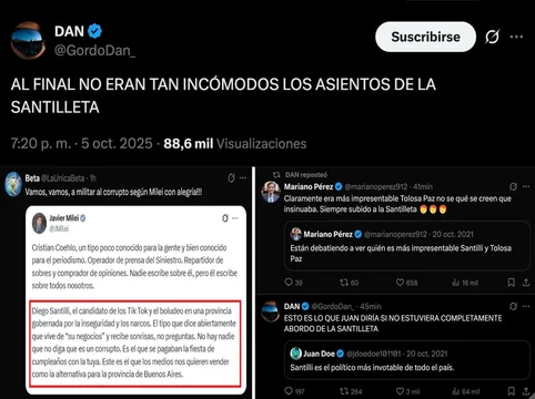 El "Gordo Dan" reflotó viejos dichos de Milei sobre Santilli ante la salida de Espert 1 360