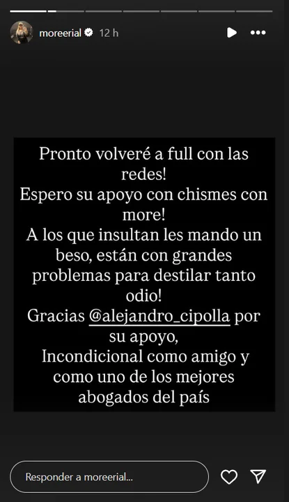 More Rial reapareció en las redes tras su detención: “Les mando un beso” 1 720 6