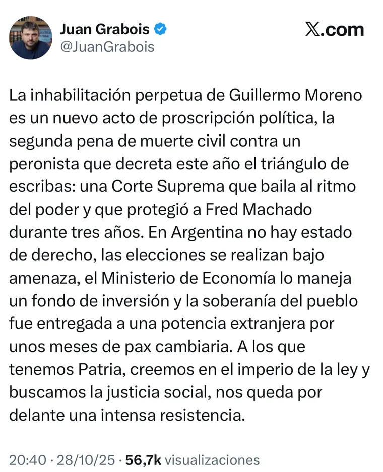 "No hay Estado de derecho": Grabois denunció proscripción tras el fallo contra Moreno 1 juan grabois denuncio proscripcion contra guillermo moreno