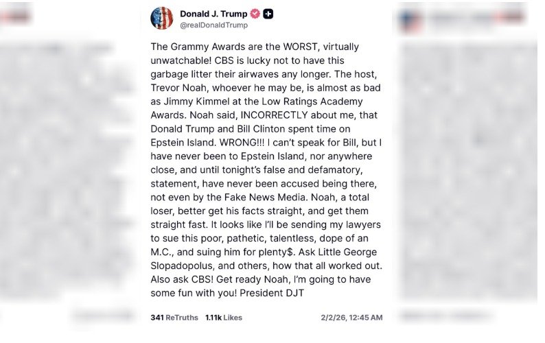 Grammys: Trump amenazó con demandar al conductor de los premios por un chiste sobre el caso Epstein 1 WhatsApp Image 2026 02 03 at 10.14.42 AM