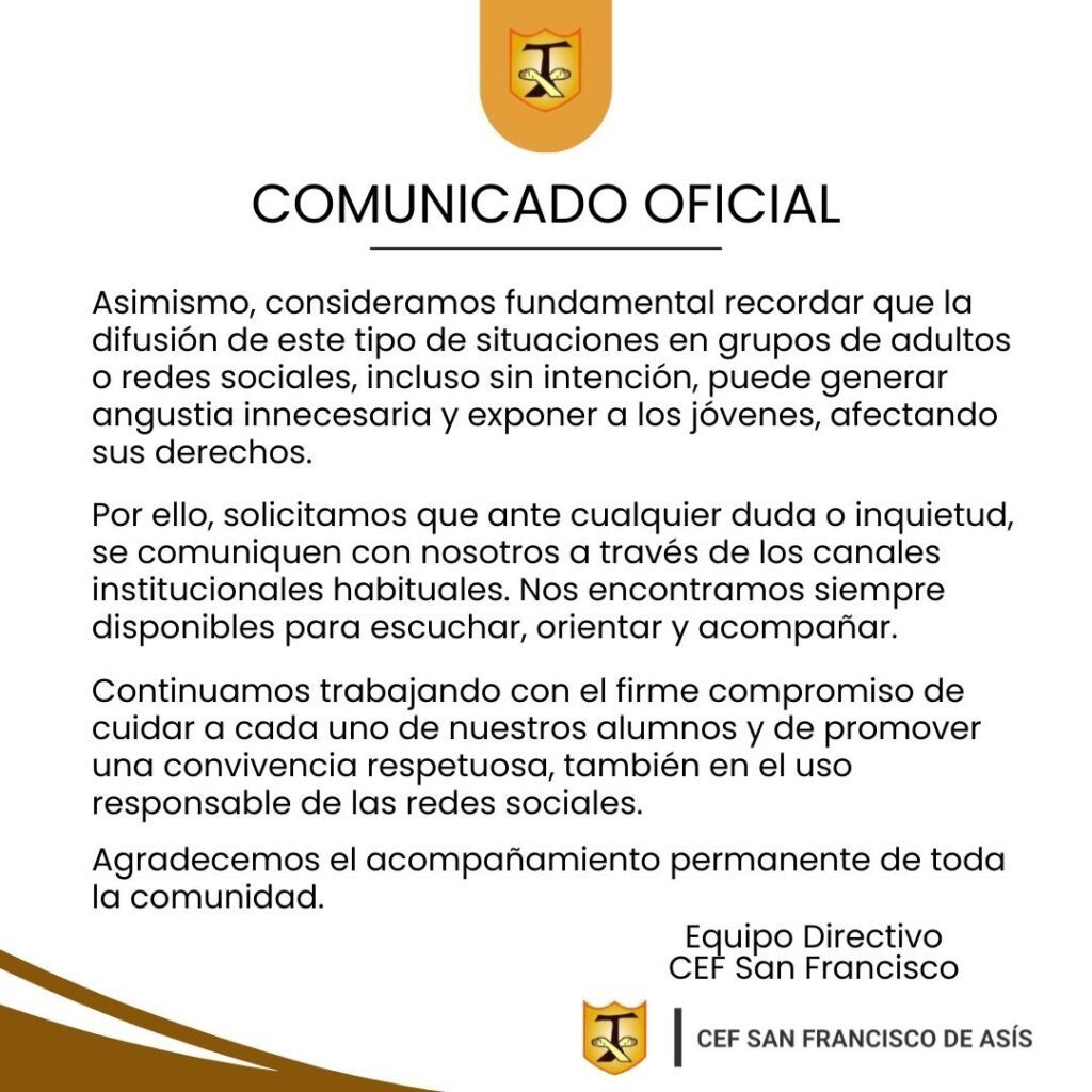 La Escuela San Francisco aclaró que "no se detectó ninguna situación de riesgo real" tras mensajes virales 2 670296165 18433589947142563 1644692360816976 n