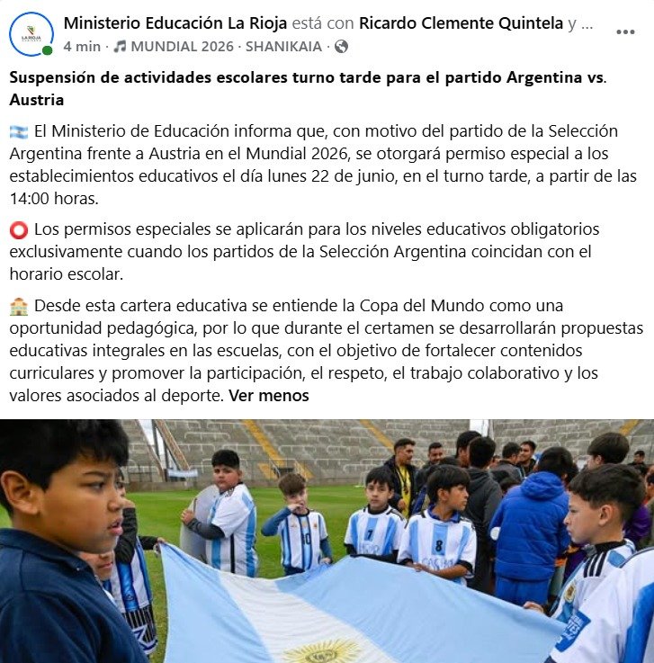 Mundial 2026: Educación suspende el turno tarde el próximo lunes por el partido de Argentina 1 WhatsApp Image 2026 06 19 at 12.05.36 PM