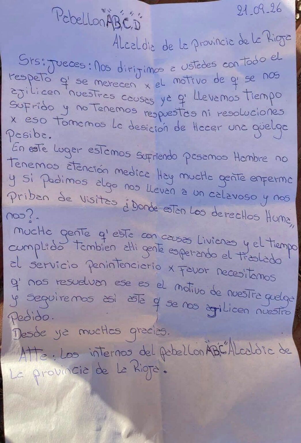 Protesta y huelga de hambre en la Alcaldía de la Provincia de La Rioja: internos exigen celeridad judicial y denuncian graves carencias WhatsApp Image 2026 09 22 at 11.37.59 AM