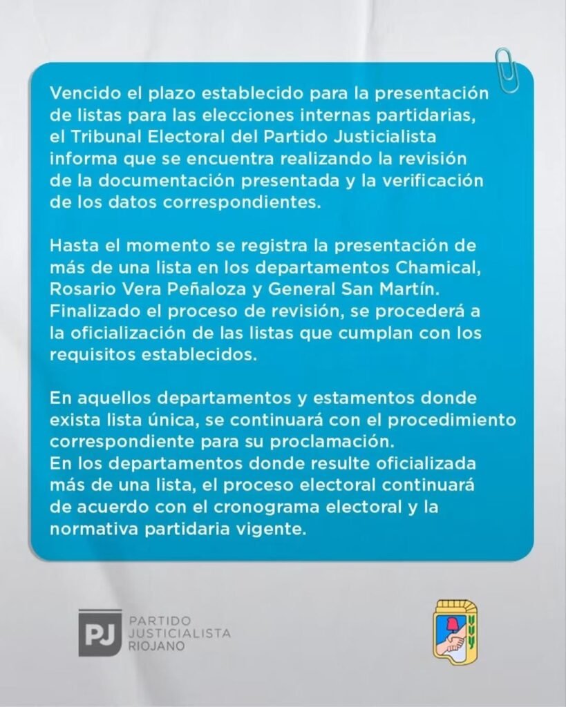 El PJ Riojano avanza en la revisión de listas para las elecciones internas partidarias 1 WhatsApp Image 2026 09 28 at 7.48.05 AM