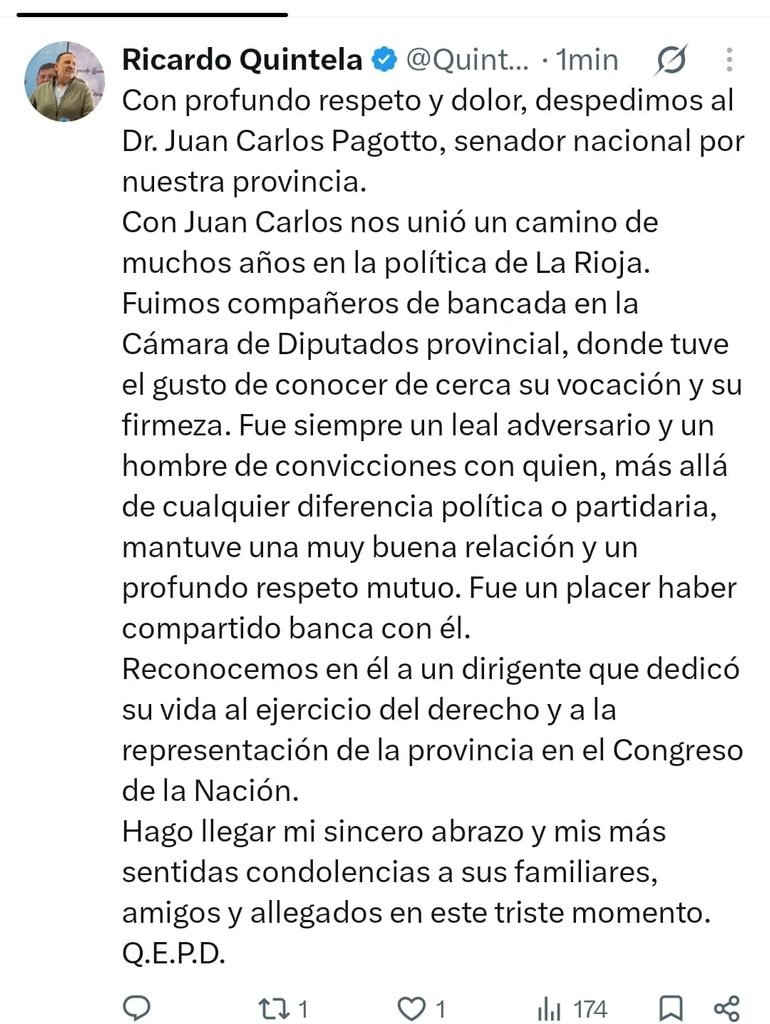 Quintela expresó su profundo pesar y respeto ante la muerte de Juan Carlos Pagotto 1 WhatsApp Image 2026 09 29 at 11.06.47 AM
