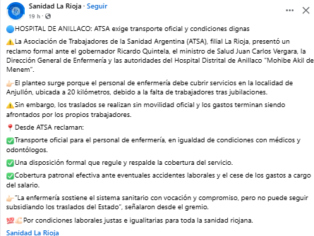 Conflicto en el Hospital de Anillaco: ATSA exige transporte oficial y condiciones dignas para enfermería 1 image